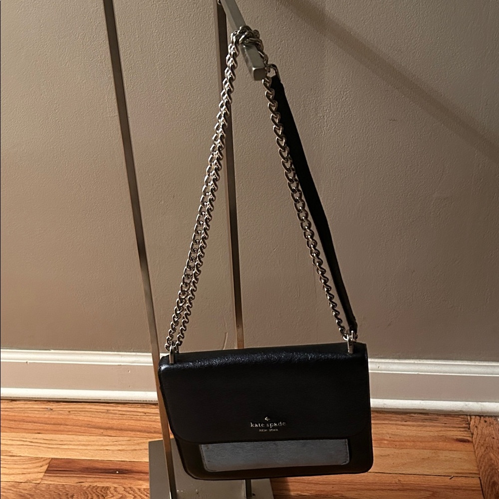 Authentic Kate Spade Black Crossbody Bag with Silver Chain Accent